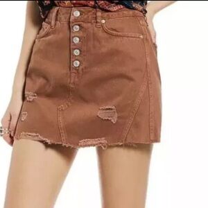 Free People Denim Rust Distressed Skirt